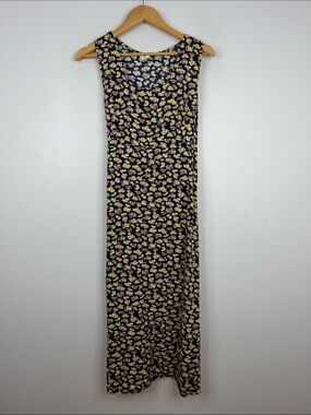 Vintage 90s Dress Women Large Black Pink Floral Long Midi Maxi Made in Canada